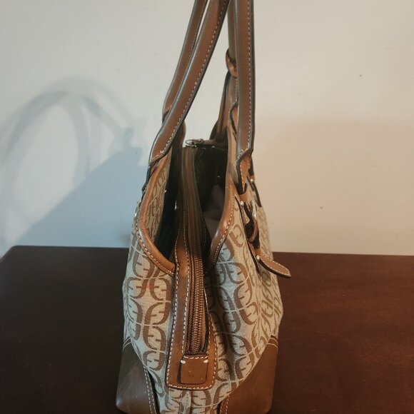 FOSSIL women Handbag Beige Canvas Logo print/Leather 13"x9"x4.5" 2 handles - Picture 6 of 15